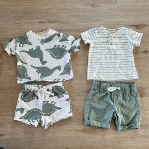 H&M Baby Boy Dinosaur Striped Shirt & Shorts Sets, Bundle of 2 Outfits, Size 6M